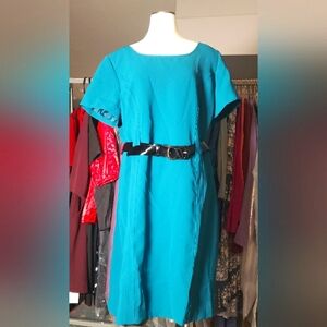 NWOT Tahari ASL Teal / Turquoise short-sleeved sheath dress (18W)